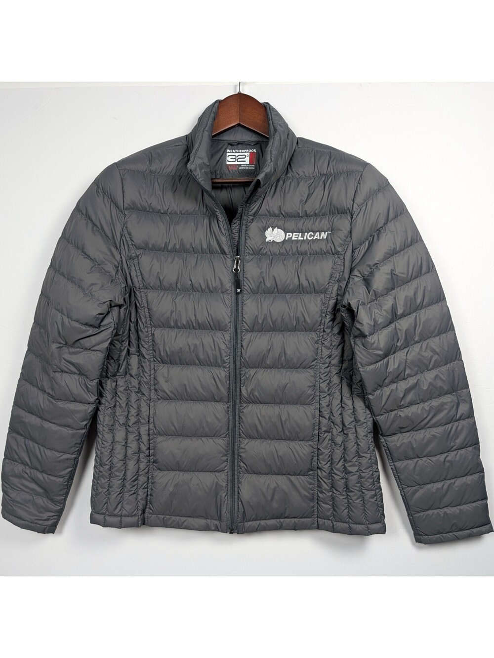 Weatherproof 32 Degrees Womens L Gray Packable Down Puffer Pelican Logo 10oz